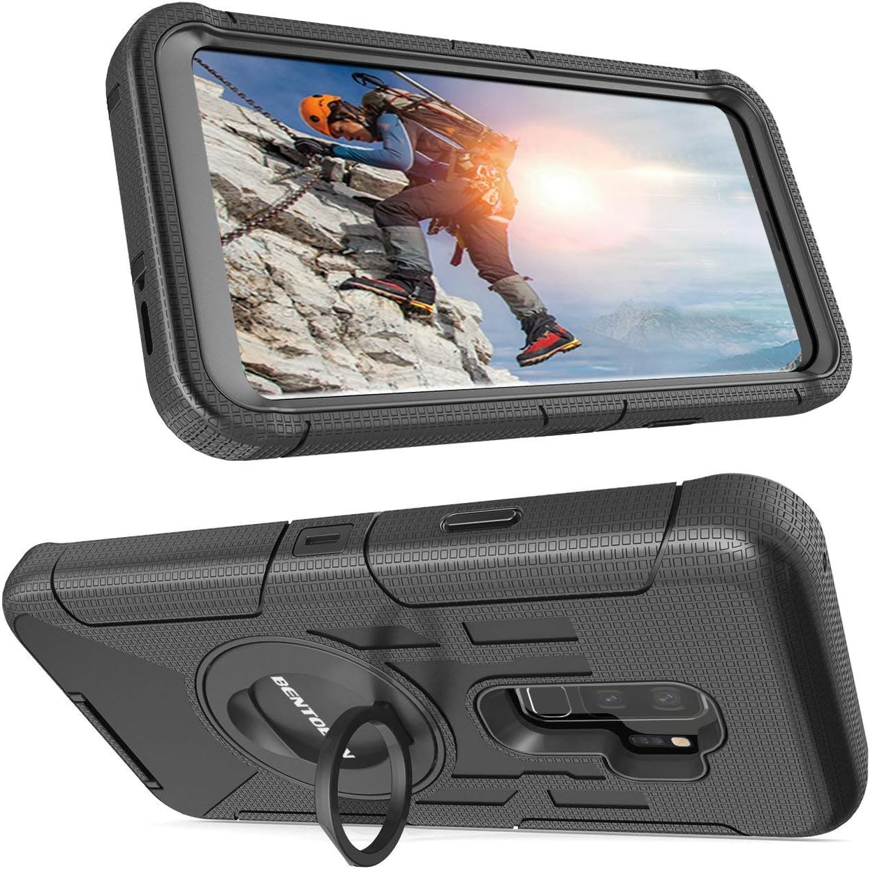 Galaxy S9 Plus Case, BENTOBEN Shockproof Heavy Duty Hybrid PC Silicone Full Body Rugged Kickstand Belt Clip Holster Protective Phone Case for Samsung Galaxy S9 Plus Black
