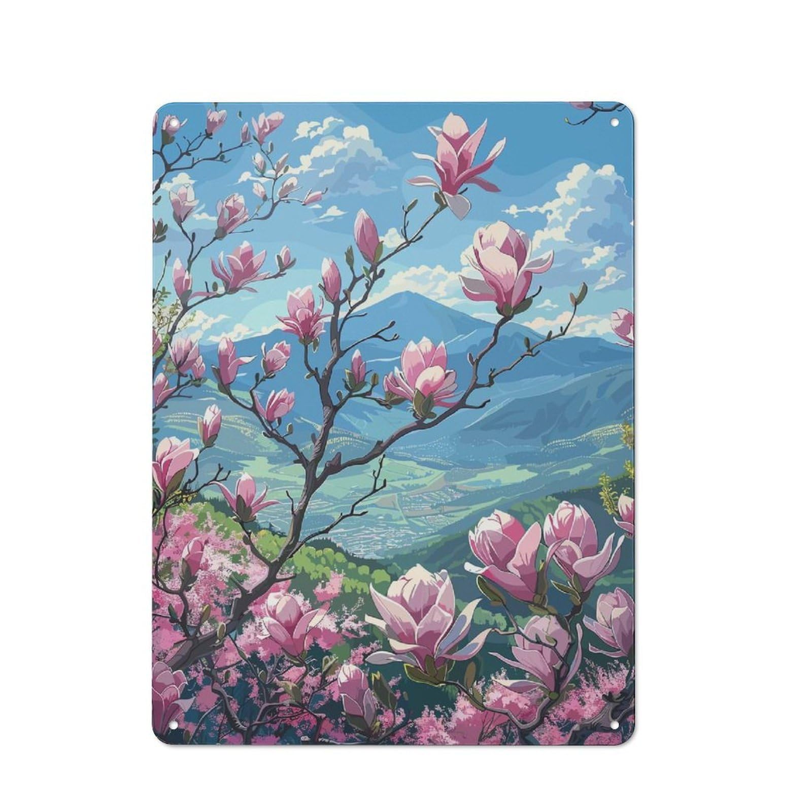 Junmoney Style-20 Decorative Tin Plaque With Pink Magnolia Blossoms Design 40X30cm, Nostalgic Home Bar Decor For Bar, Kitchen, Garage Or Games Room