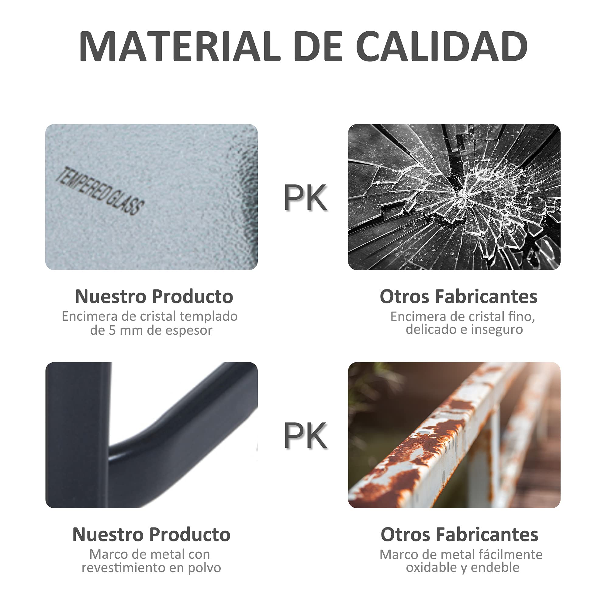 Outsunny Mesa Auxiliar de Cristal Templado Cuadrada Bordes Redondeados Mesita Café para Patio Terraza Balcón Negro y Transparente 68,5x68,5x84 cm