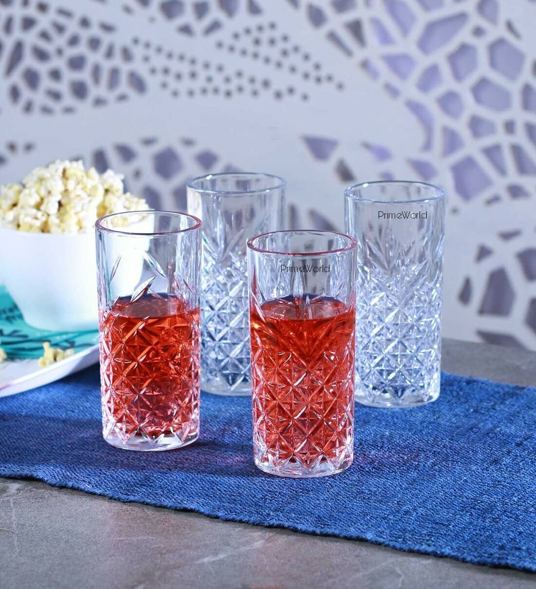 PrimeWorld Timeless Long Drink Glass Set of 6 pcs | Crystal Touch Designer| High Ball Tumbler |Height Approx 14.3 CM | 300 ML | for Water Juice Cocktail etc - Image 6 thumbnail
