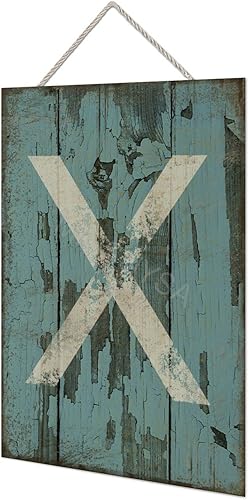 Vista 305 de Letrero colgante de madera con letra A, letrero de madera, decoración del hogar, 26 letras del alfabeto de metal, placa de madera, decoración