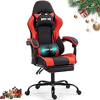 Vista 9 de Silla de juegos con reposapiés para adultos, silla de videojuegos de carreras de piel sintética, con soporte lumbar, para hombres y mujeres, silla