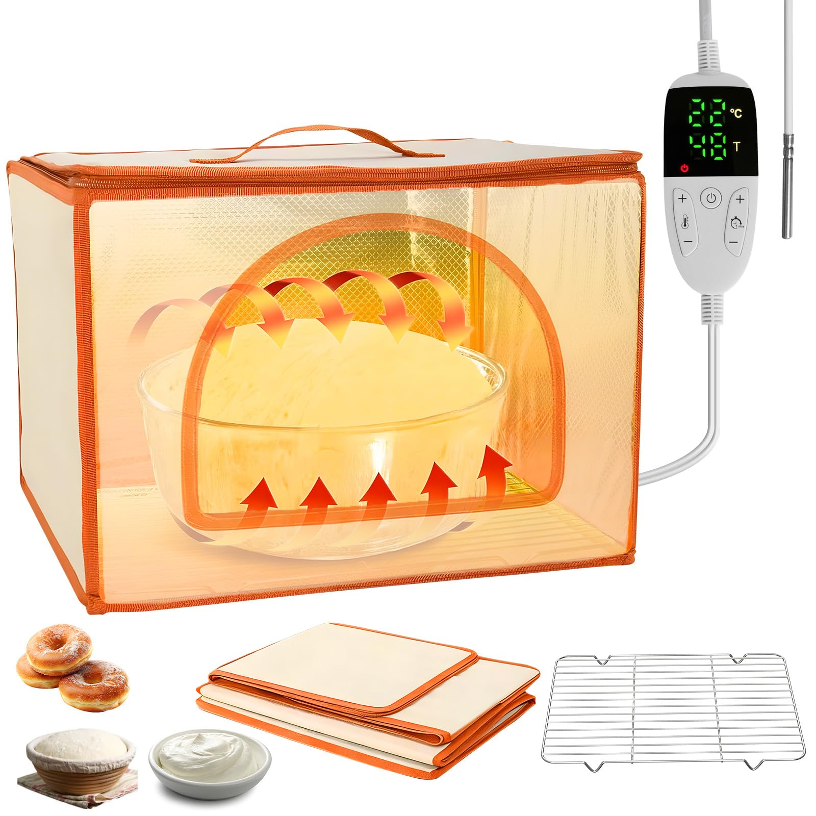 Pudełko do fermentacji chleba na zakwasie, składane pudełko fermentacyjne z trójstronną powierzchnią, regulacja temperatury od 10 do 45 °C, timer 48 h, szafka do fermentacji chleba z czujnikiem NTC i