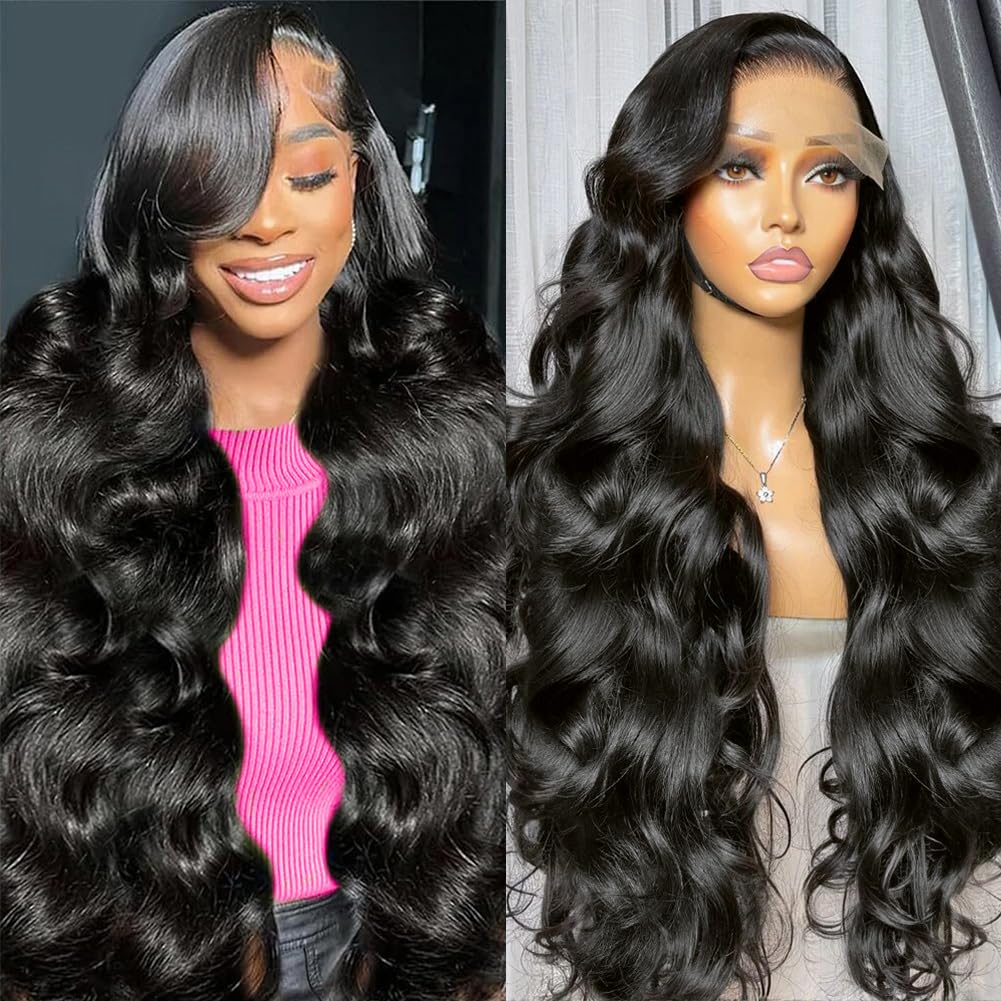 30 Inch 13x6 Lace Front Wigs Human Hair 220 Density Body Wave Lace Front Wigs Human Hair Brazilian Natural Black HD Lace Frontal Body Wave Wig Pre Plucked for W