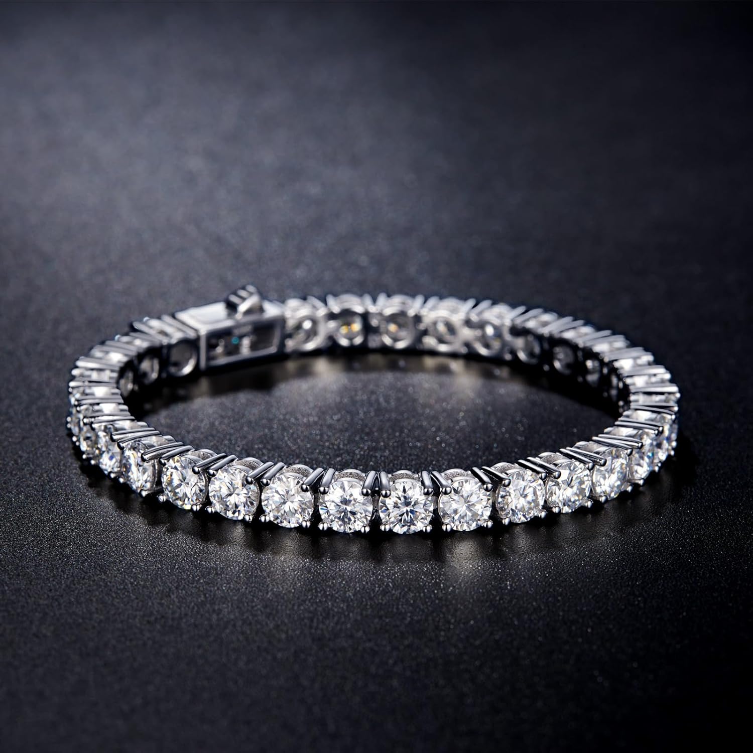 LANE WOODS Simulated Diamond Moissanite Tennis Bracelets: 18K White Gold Plated 925 Sterling Silver Chain Bracelet for Women Men Jewelry