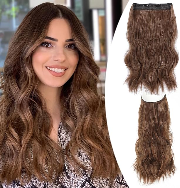 FINE PLUS Invisible Wire Hair Extensions with Transparent Wire Adjustable Size 2 Clips Long Wavy Line Secret Hairpiece 16Inch