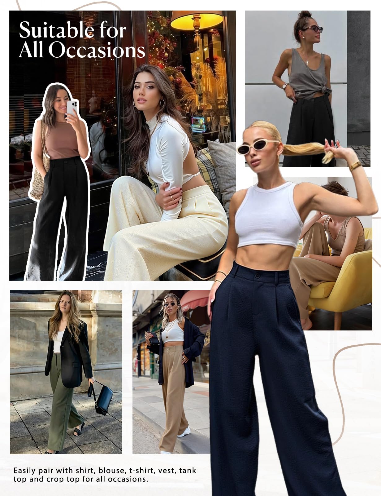 HEEKPEK Pantaloni Donna Estivi Larghi Pantaloni Leggeri Elastico Vita Alta Lunghi Gamba Larga Eleganti Pantalone Bottoni Solido Sciolto Freschi Comodi con Tasche