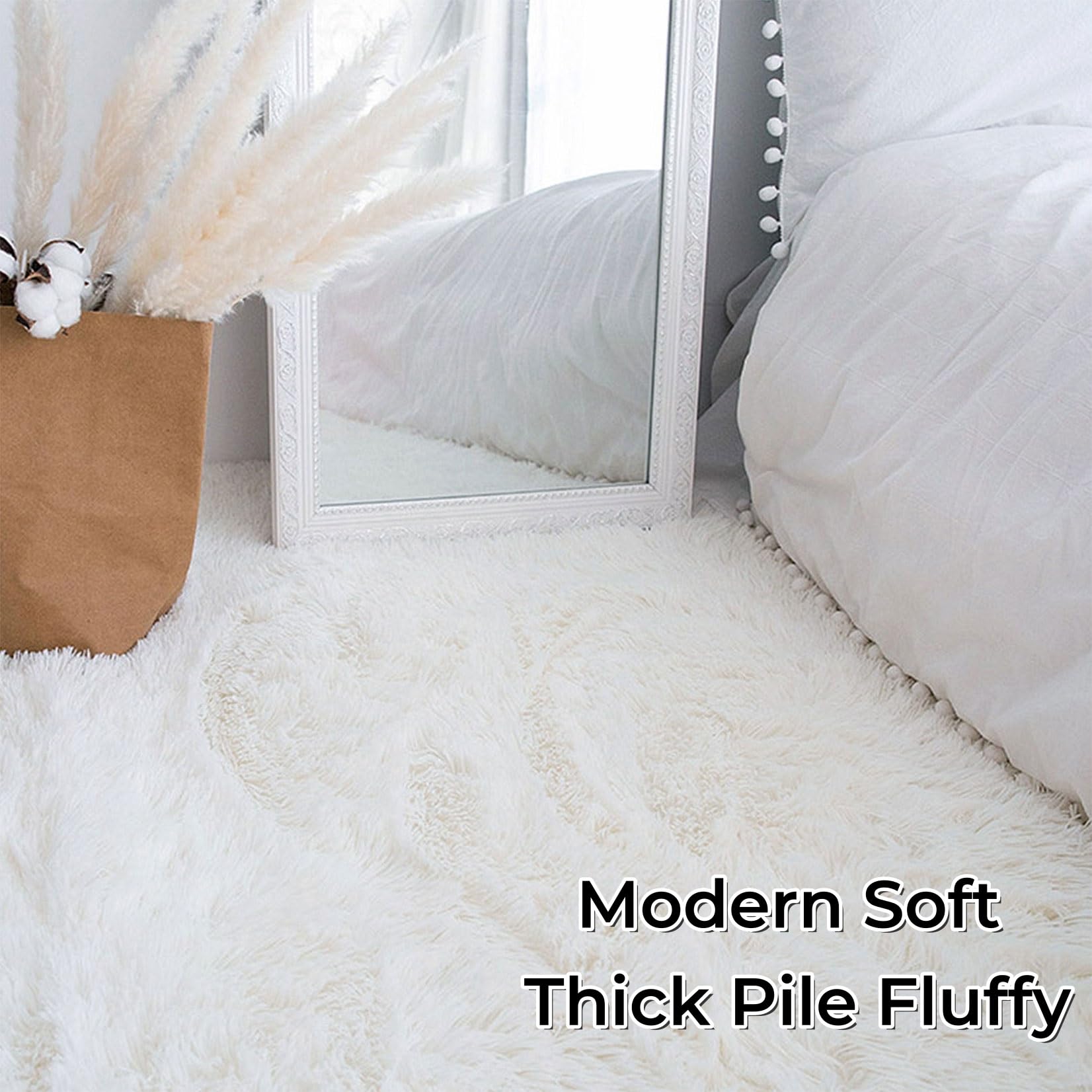 Tapis de Chambre 80 x 300 cm Antidérapant, Doux Au Toucher Lavable Tapis Intérieur Extérieur Facile à Nettoyer pour Salon, Chambre à Coucher, Bureau, Blanc