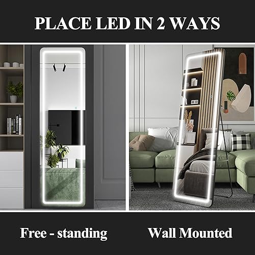Miniatura 5 de EDTEMI Espejo de longitud completa con luces, espejo de longitud completa, espejo de cuerpo de 56 x 16 pulgadas con luces, espejo colgante de pared
