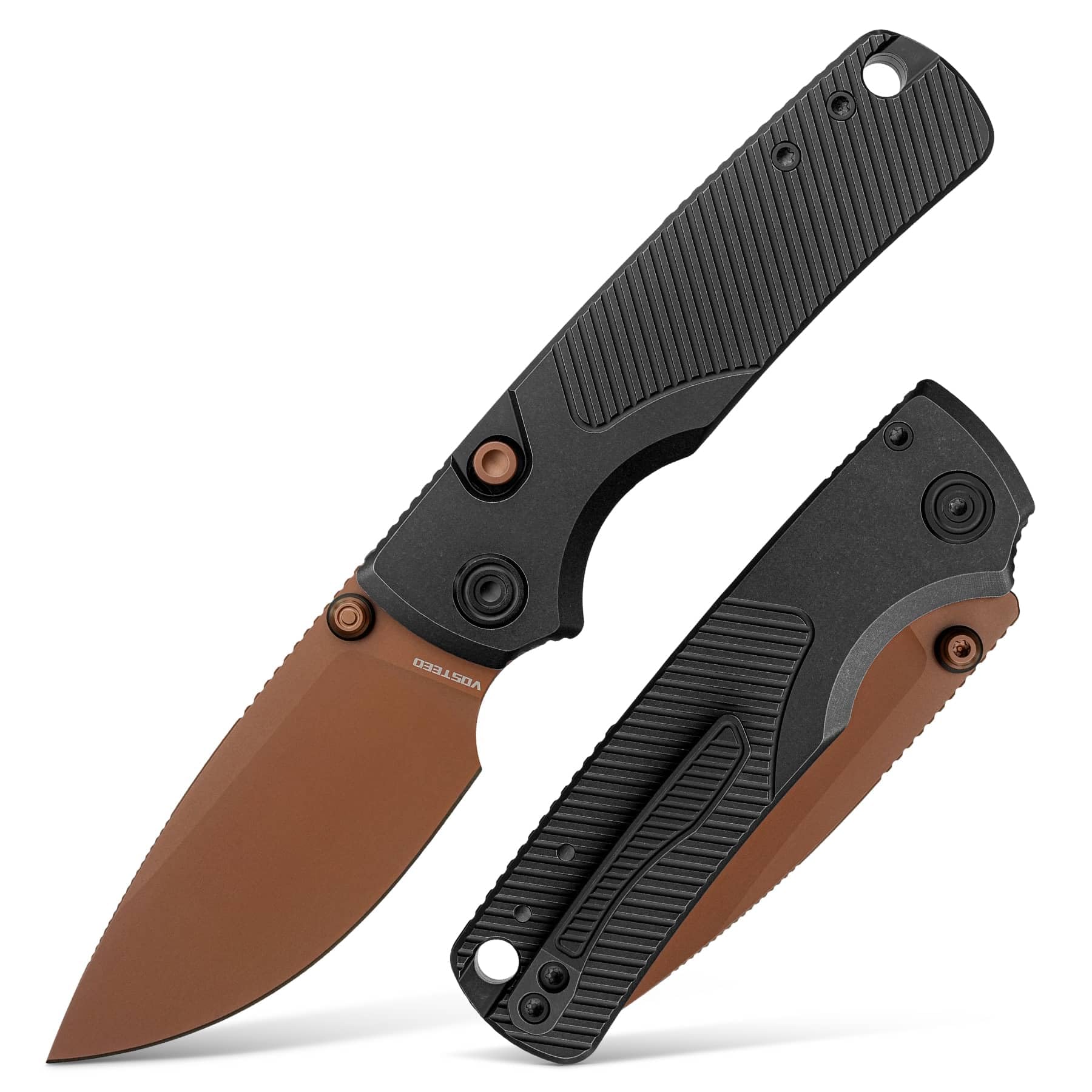 Vosteed Porcupine TiSlim Ultra Thin EDC Pocket Knife - 3.04" 154CM Copper Dune Blade - Top Liner Lock, Black Titanium Handle - EDC Knife Hiking Folding Knife - A4802