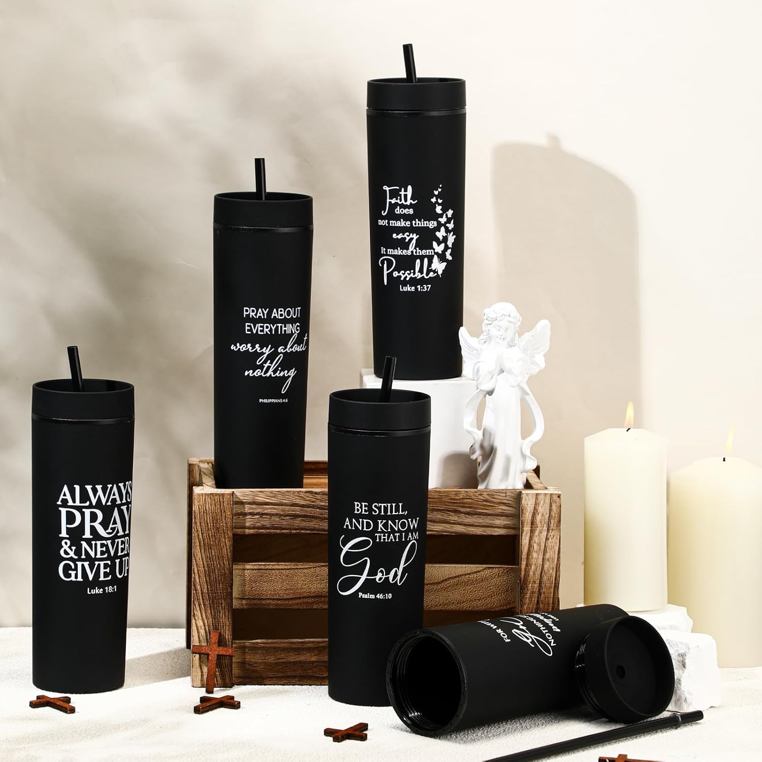 10 Pcs 10 Pcs Christian Gifts for Men 16oz Christian Tumbler Inspirational Bible Verse Skinny Tumblers Plastic Religious Cups Insulated Coffee Travel Mug for Religious Church Gifts (English) - Image 5