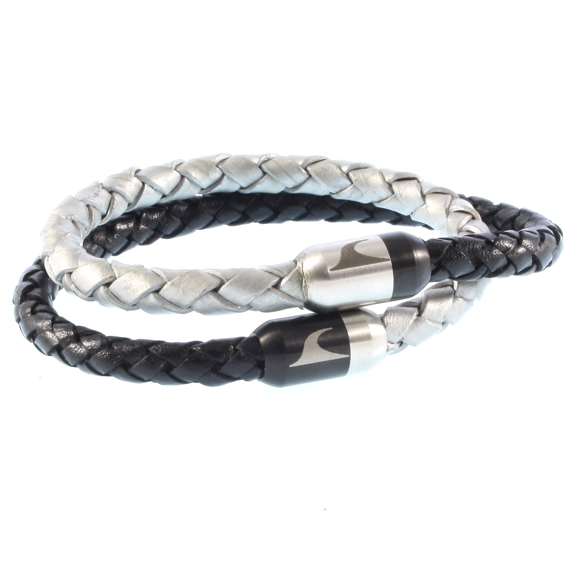 Echt Leder-Armband Maui G Schwarz/SW/SI Herren