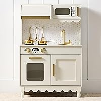 Best Choice Products Wooden Cottage Toddler Play Kitchen - Scalloped Edges, 5 Accessories, Storage, Microwave, Oven, Clicking Knobs - Cream