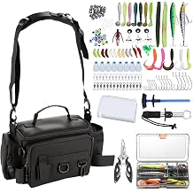 Fishing Tackle Bags with Tackle Box,Waterproof,Padded Shoulder Strap,Gear Storage,Fish Bag with 136 Pcs Fishing Lures Kit,Fish Hook Remover Tool,Fish Lip Gripper,Fishing Plier,Gifts for Men Black