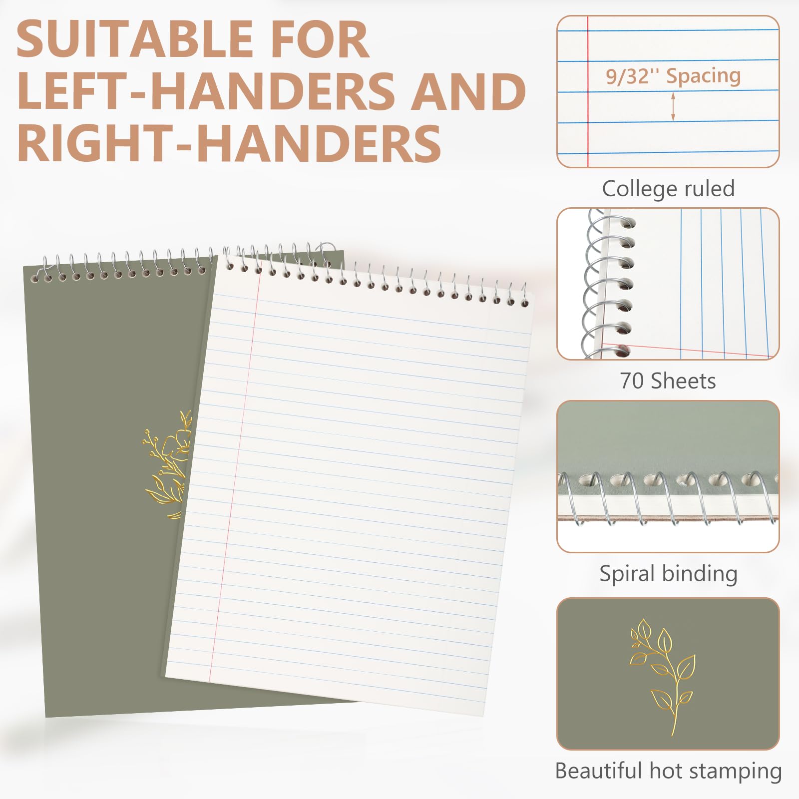 Resurhang Lot de 6 cahiers Steno de bureau à reliure supérieure de 21,6 x 27,9 cm, larges lignes, double face, papier blanc fiable, 70 feuilles/bloc de couleurs pastel pour écrire des notes scolaires