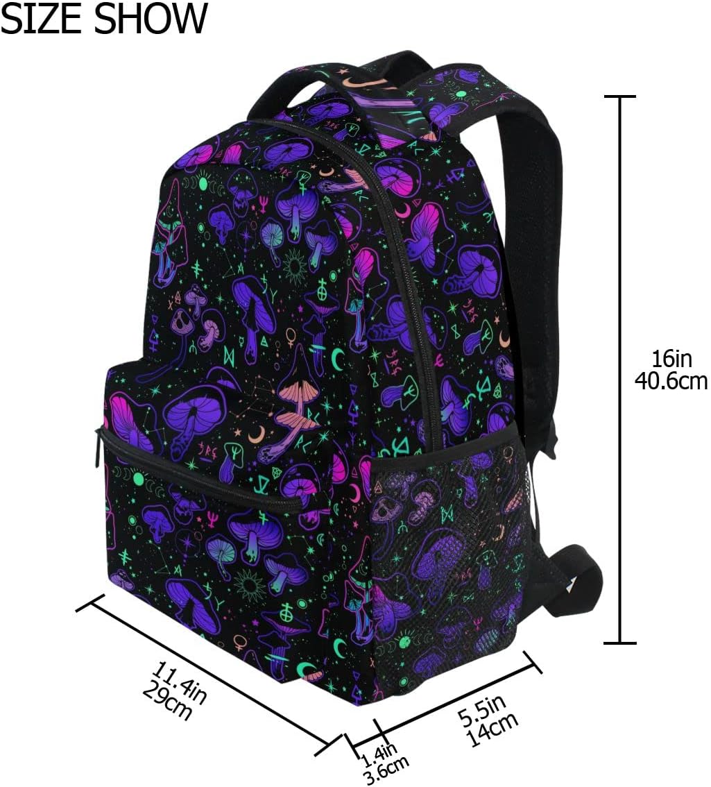 Magic Mushrooms Moon Stars Witch Boho Backpack School Bookbag Lightweight Laptop Backpack for Men Women Kids