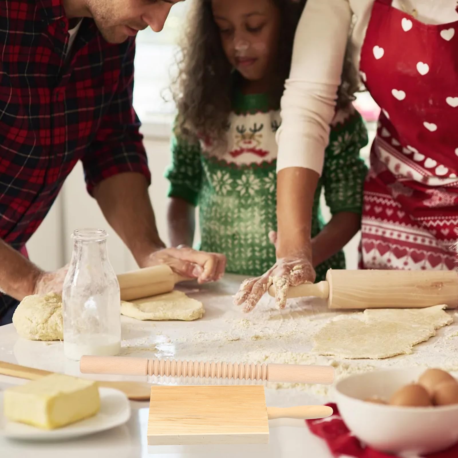 10 Pcs Pasta Making Tools Kit, Kitchen Tools for Making Pasta, Gnocchi Pasta Making Tool, Threaded Rolling Pin, Wooden Gnocchi Board, Dough Scraper, Dumpling Maker, Ravioli Stamp Maker Cutter