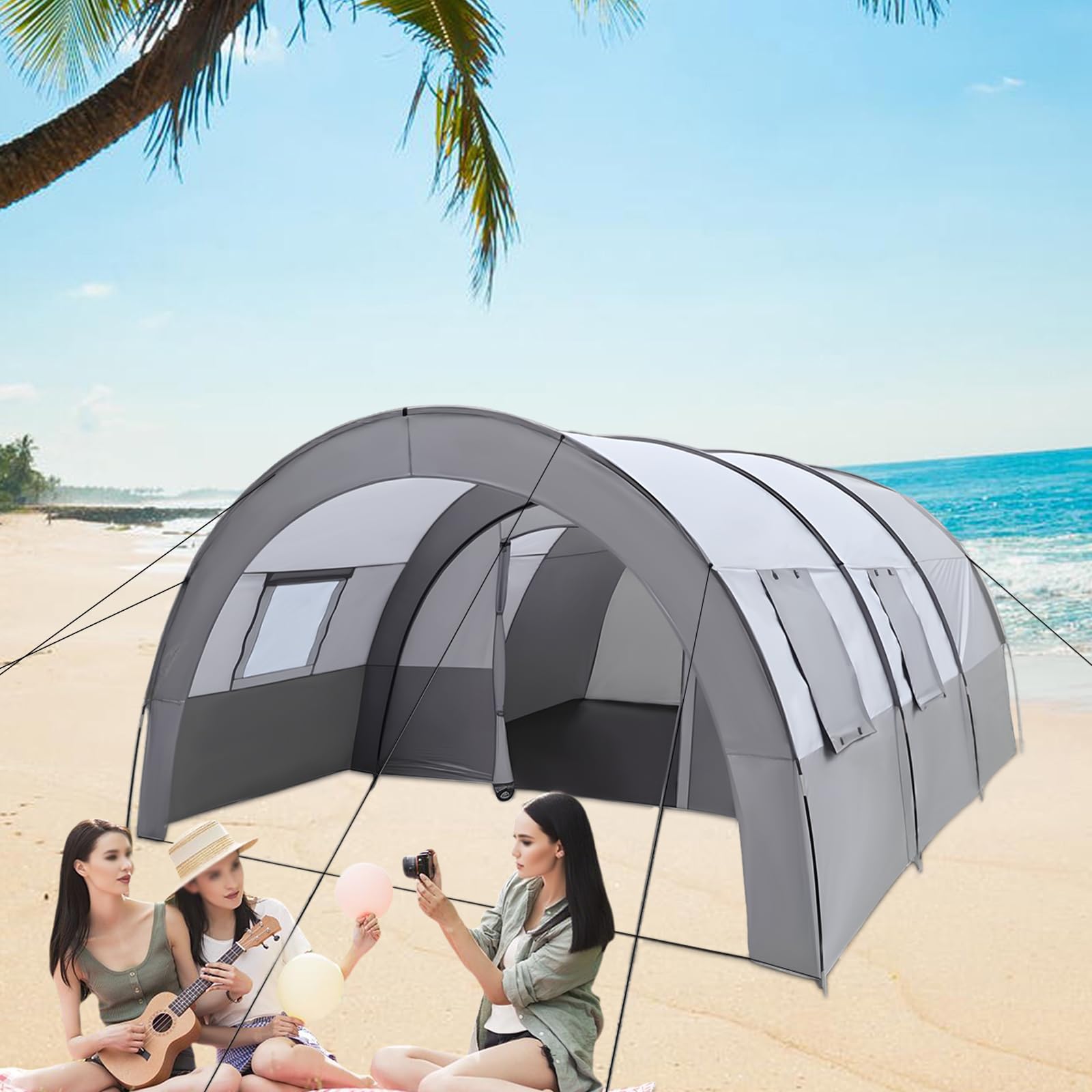 Tente tunnel de camping, 350 x 480 x 206 cm, tente tunnel pour 6 personnes, tente familiale, tente de camping avec sac de transport, tente tunnel étanche pour camping, randonnée