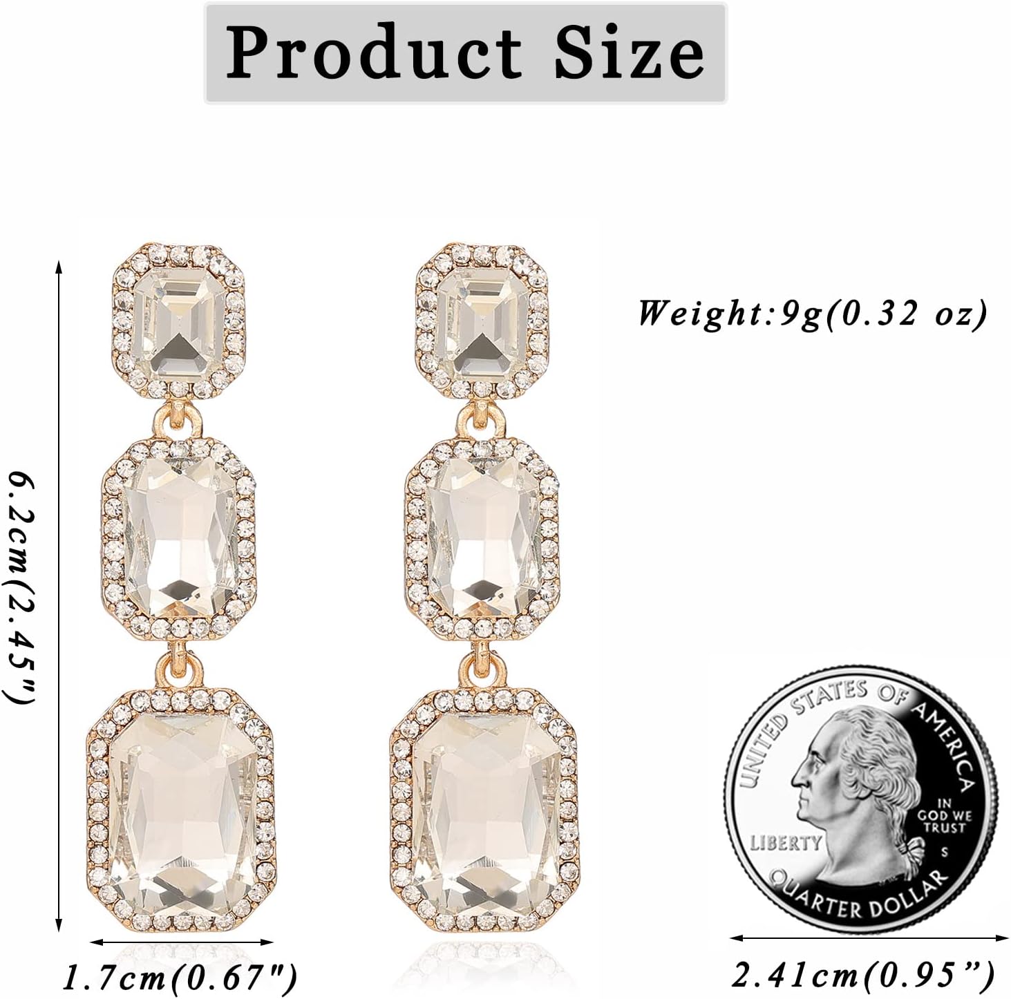Classical Rhinestone Dangle Earrings Statement Crystal Drop Earrings Wedding Bridal Rectangle Dangling Earrings for Women - Image 6