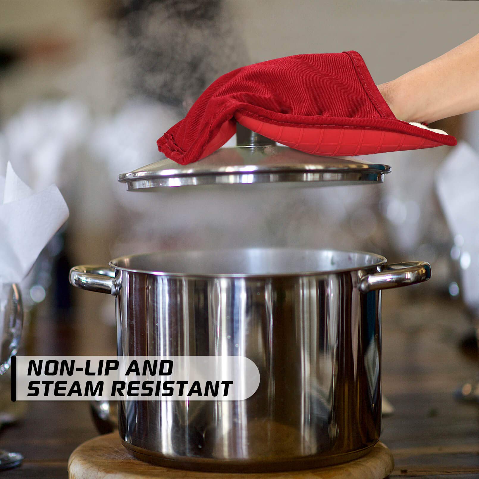 HOMWE Manoplas de horno de silicona y soportes para ollas para cocina y horneado, juego de 4 manoplas de cocina resistentes al calor, con agarre antideslizante y texturizado