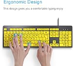 BOOGIIO Large Print Computer Keyboard, High Contrast USB Wired Keyboard with Oversized Print Letters for the Visually Impaired (Yellow+Black)