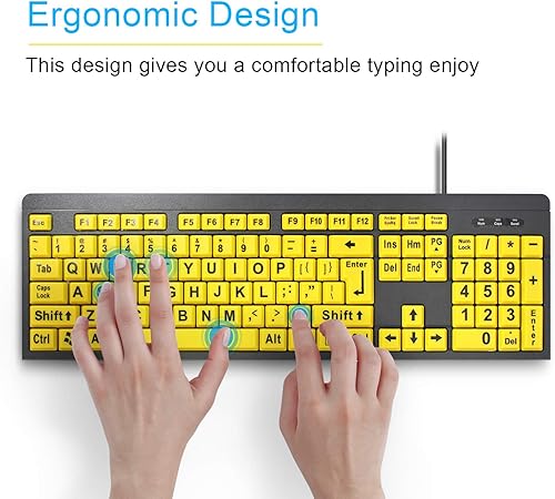 Miniatura 5 de Teclado de computadora de impresión grande, teclado USB de alto contraste con cable con letras de impresión de gran tamaño para personas con