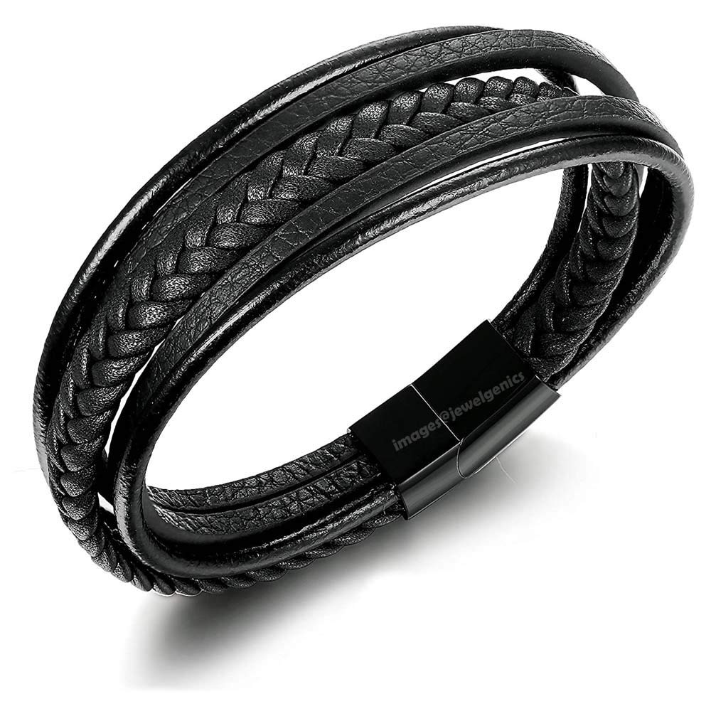 アクセサリー blackmeans leather bangle Buy Jewelgenics Multi-Layer Black Leather Bracelet with Stainless