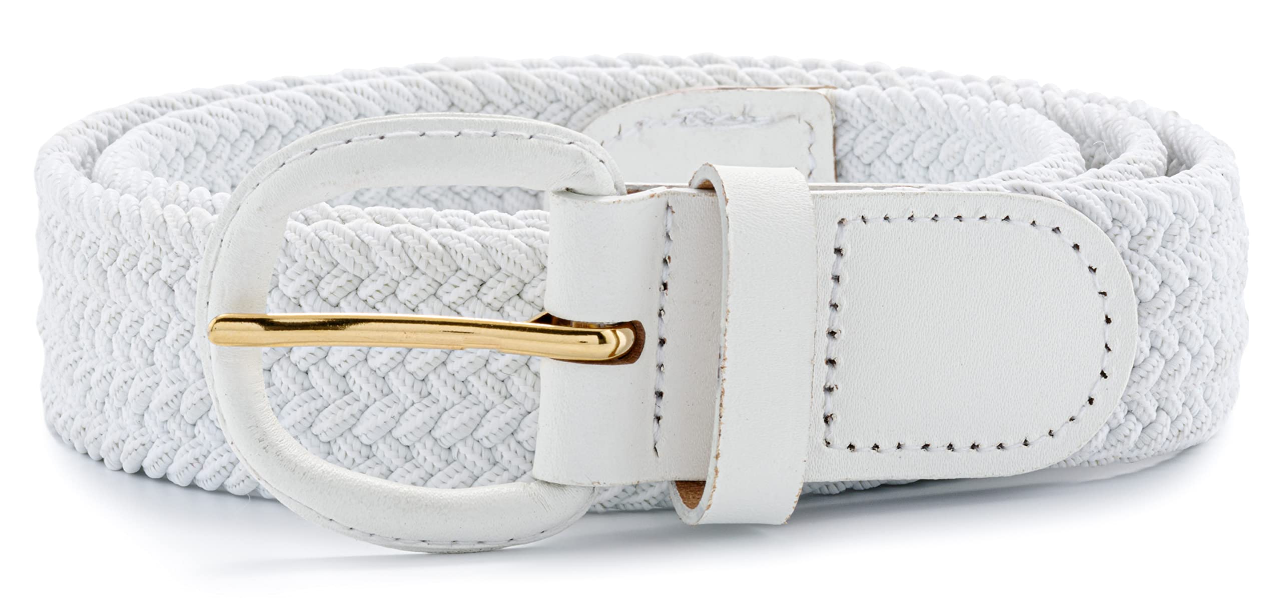 Streeze 30mm Mens Stretch Belt in 6 Sizes Elastic Fabric Woven Braided Stretch Webbed Belt with Leather Buckle (2XL, White)