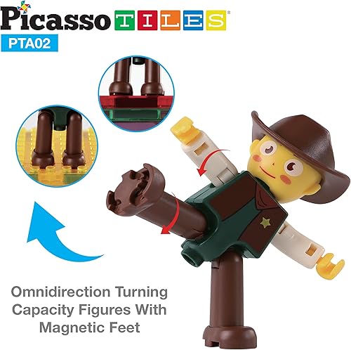 Miniatura 6 de PicassoTiles Paquete de expansión adicional de 2 piezas de camiones magnéticos + 4 figuras de acción: juego educativo STEAM para juegos de