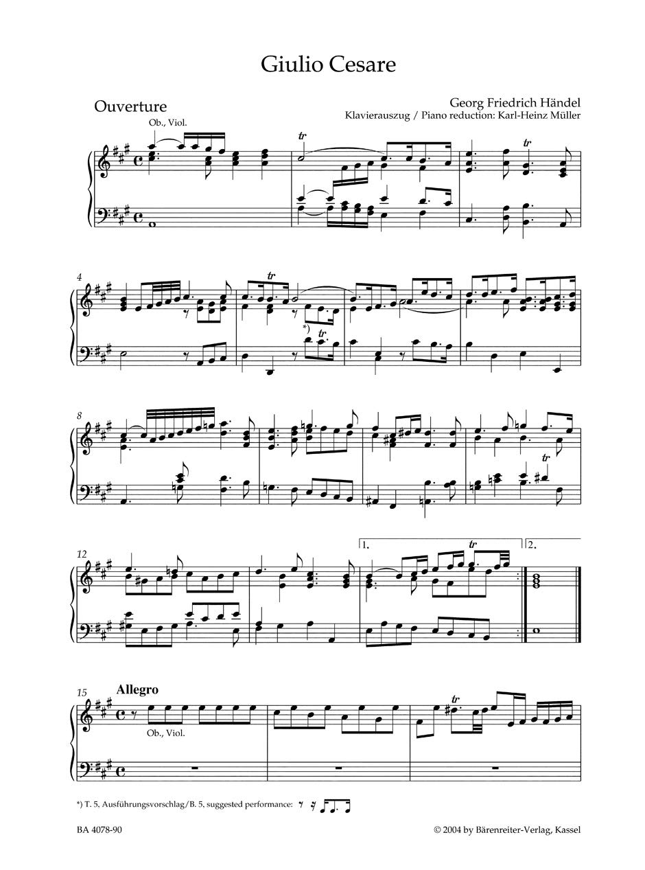Julius Cäsar in Ägypten HWV 17, Klavierauszug. Giulio Ceare in Egitto, Vocal Score: Text Deutsch-Italienisch