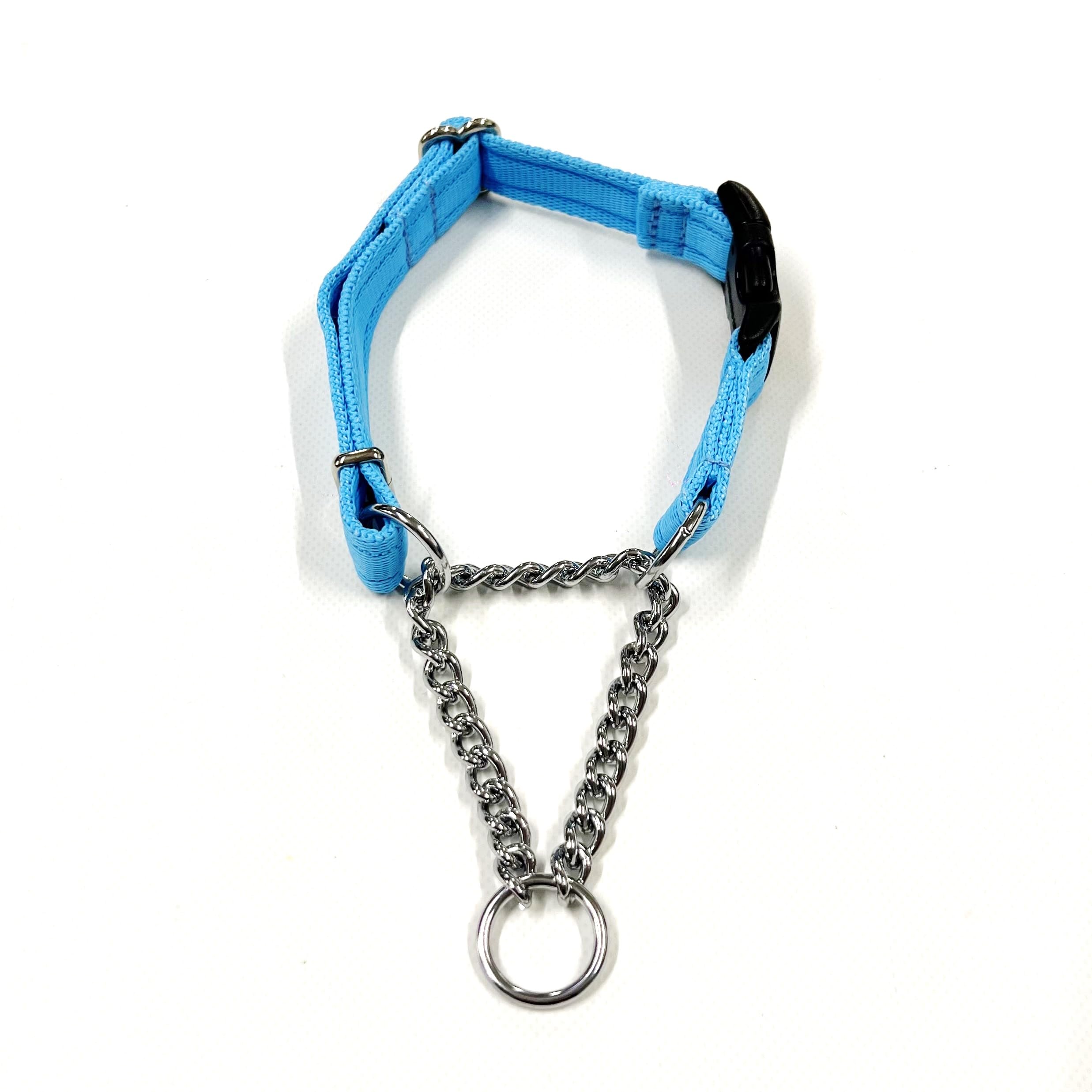 Adjustable Half Check Chain Dog Collar 20mm With Curved Side Release Buckle (Large, Sky Blue) — image 1