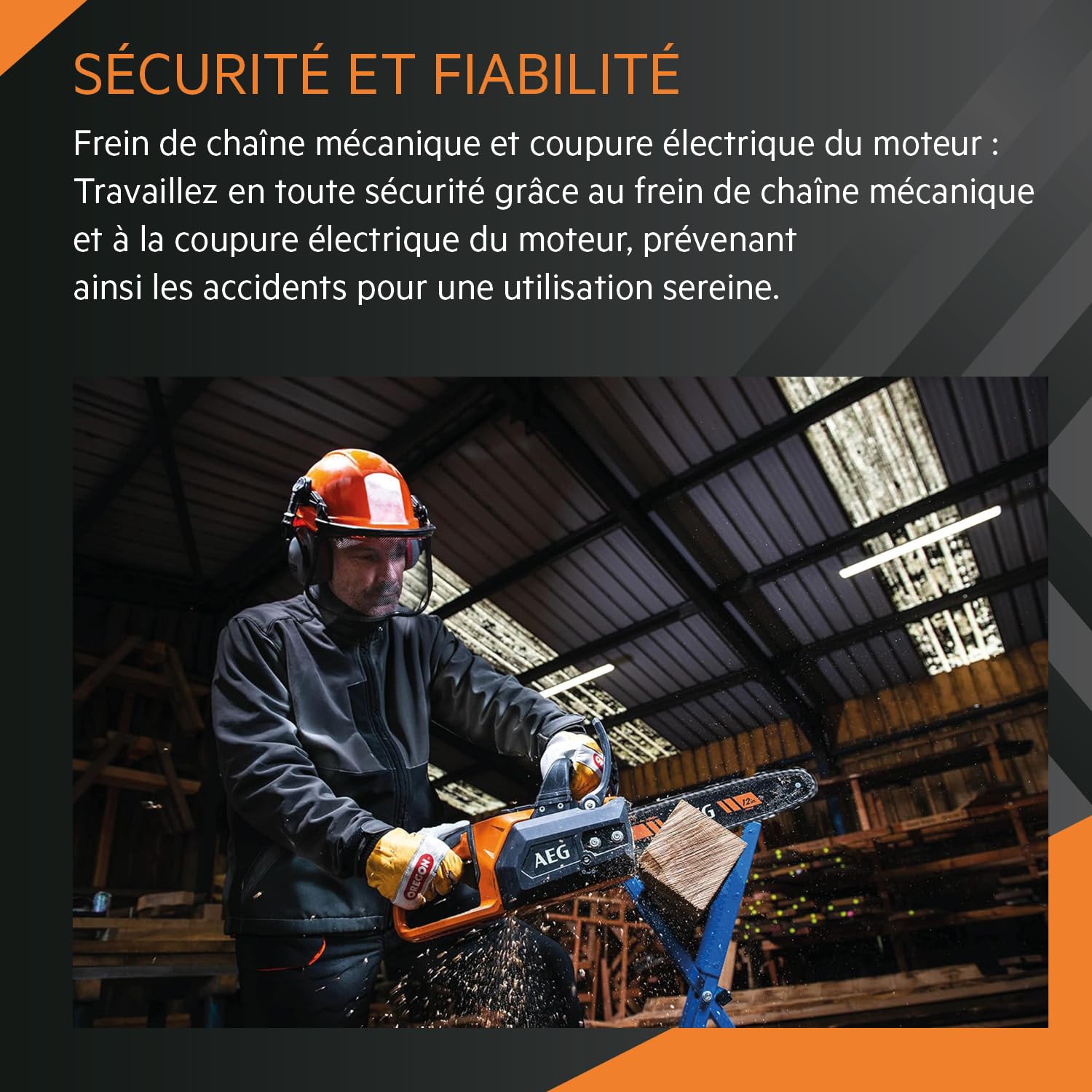 AEG - 4935471337 Tronçonneuse sans fil (18 V, frein de chaîne, poignée latérale AVS, système de lubrification automatique, longueur de lame 30 cm) ACS18B30