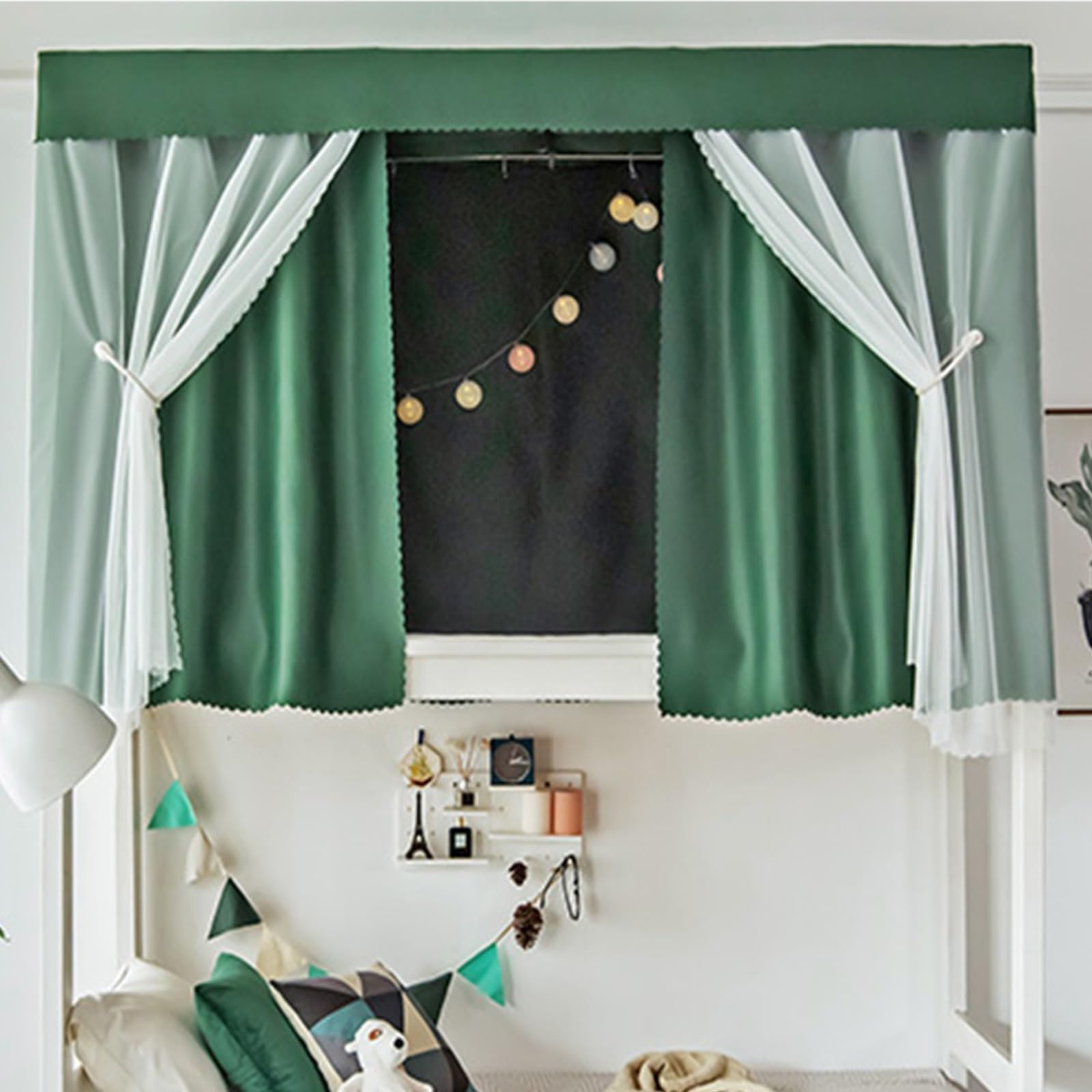 LVYUDS Blackout Bunk Bed Tent 3-Layer Fabric Bunk Bed Curtains Universal for Offices Dust-Proof Loft Bed Curtains Soundproof for Naps(Curtain*3+top,1.2M_GREEN B)