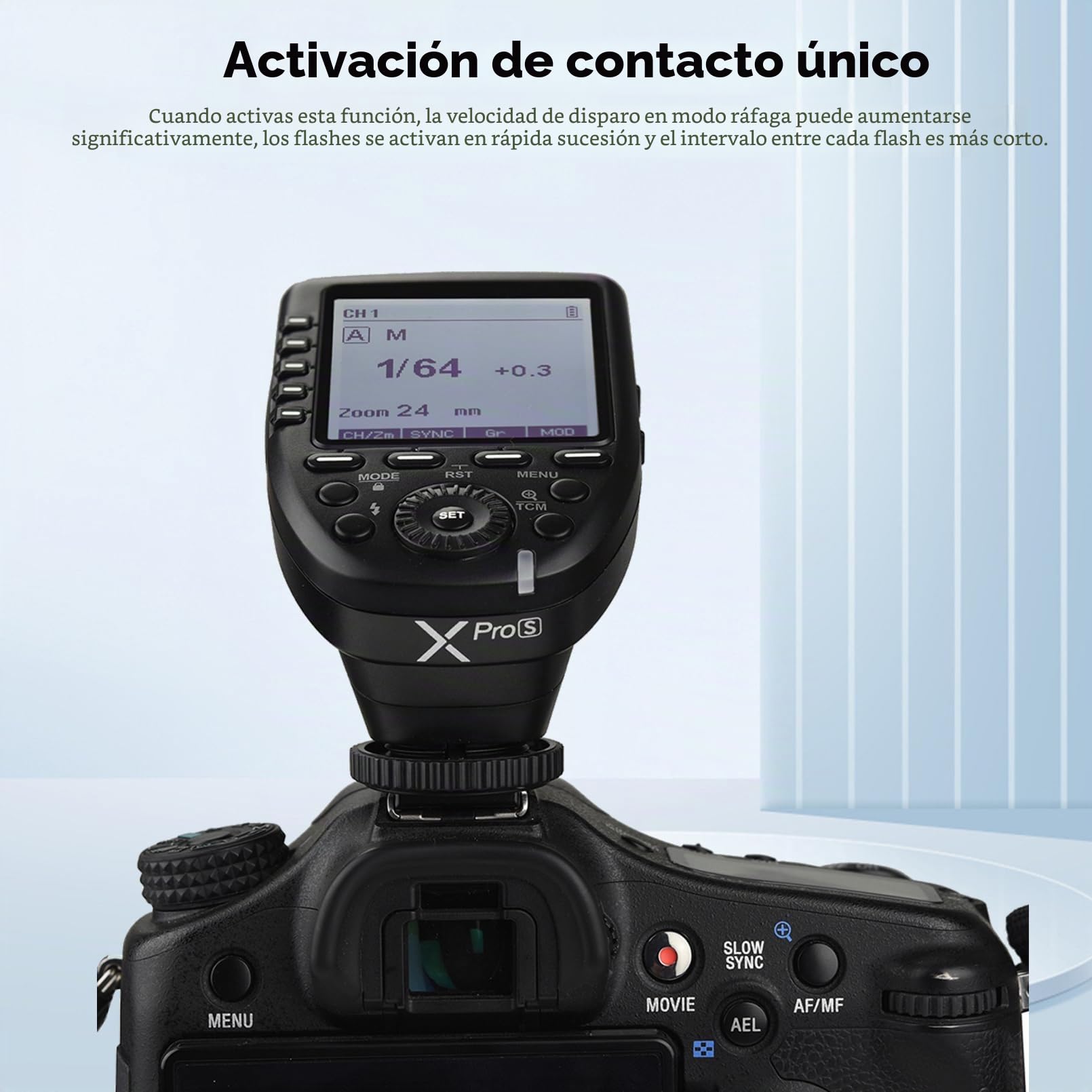 Godox XPro-S Disparador Flash，2.4G TTL Wirless X System inalámbrico Disparador Flash Alta Velocidad con Gran Transmisor LCD Pantalla para Cámara Sony