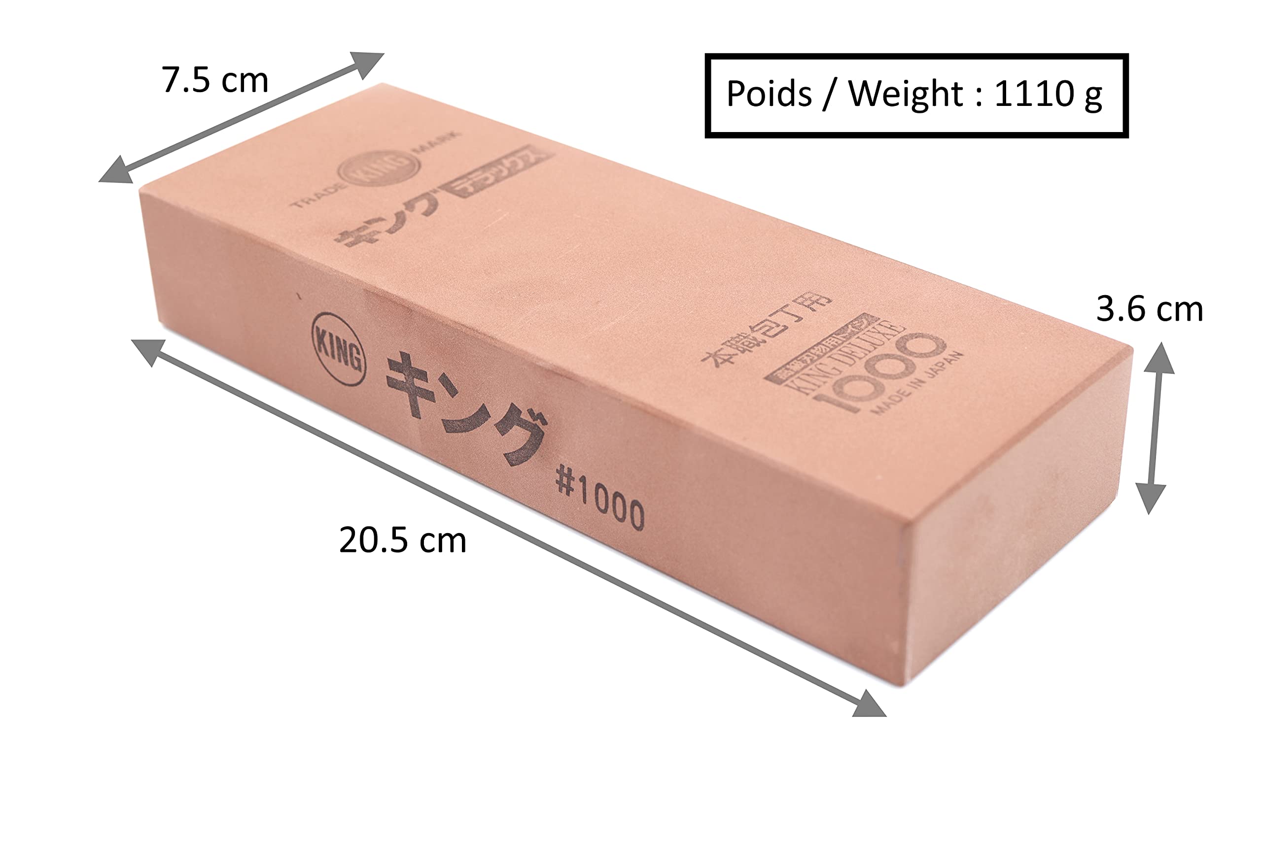 Piedra de afilar japonesa King Wider 1000 grano #1000 afilado y mantenimiento cuchillo de cocina, piedra de agua tradicional fabricada en Japón, 20,5 x 7,5 x 3,6 cm