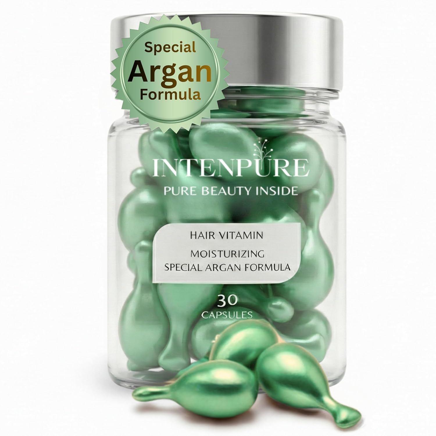 Hair Serum for Intense Moisture - 30 Capsules | Argan Oil & Vitamin E | Deep Hydration & Ultra-Moisturizing Therapy | Quenches Extra Dry Hair | Moisture Lock Formula for Softness, Shine & Silkiness