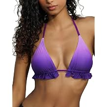 Halcurt Womens Halter Bikini Top String Swimsuit Ruffle Padded Bathing Suit