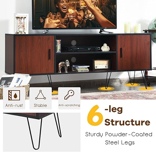 Miniatura 6 de Tangkula Soporte de TV retro con 6 patas de metal, moderno centro de entretenimiento para televisores de hasta 65 pulgadas, mesa consola de TV con 2