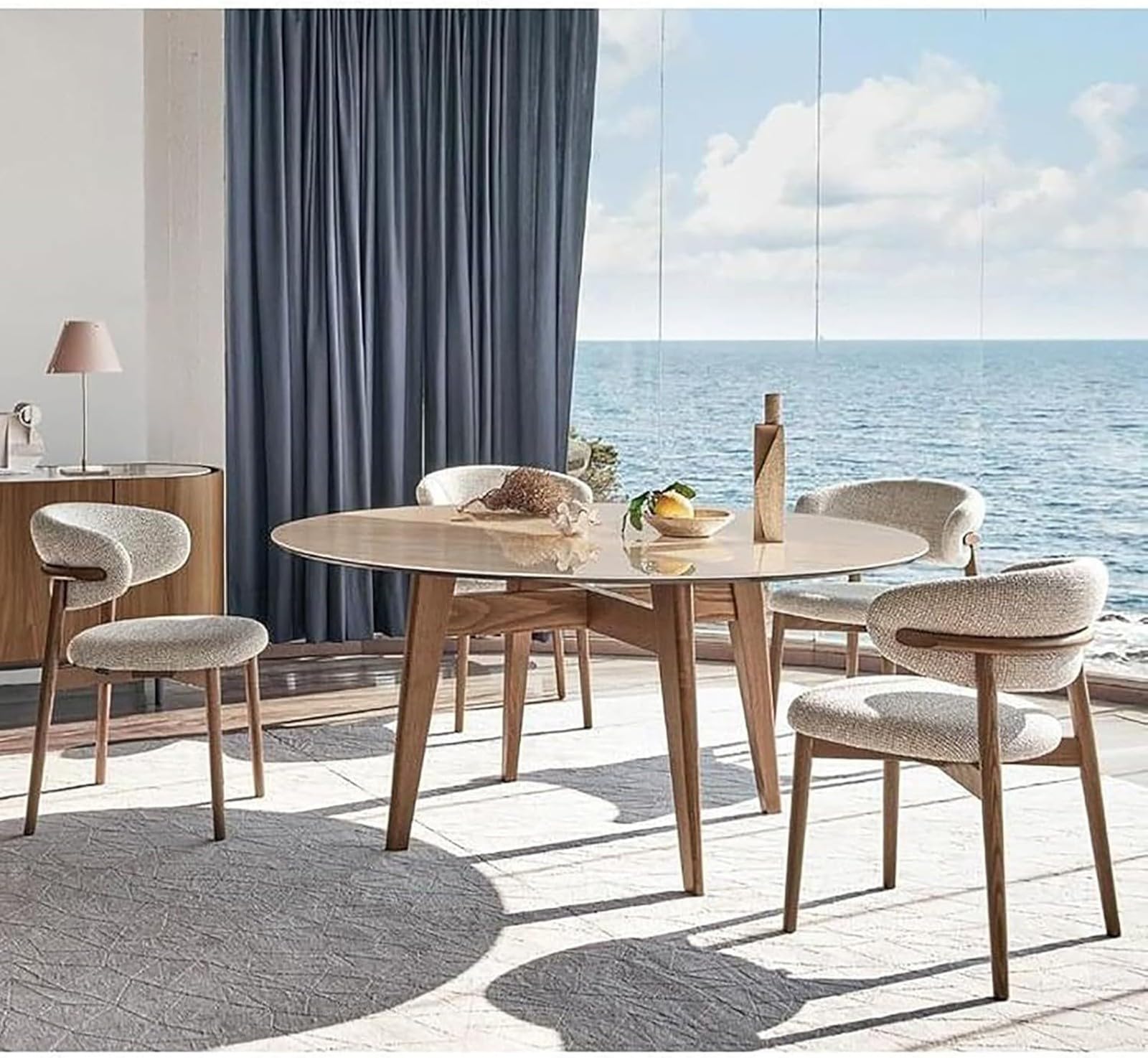 Sillas modernas de comedor de madera maciza, sillas de reposabrazos, sillas acolchadas de tela con respaldo curvo, diseño ergonómico, adecuadas para cocina y Sala de estar Walnut,6pieces