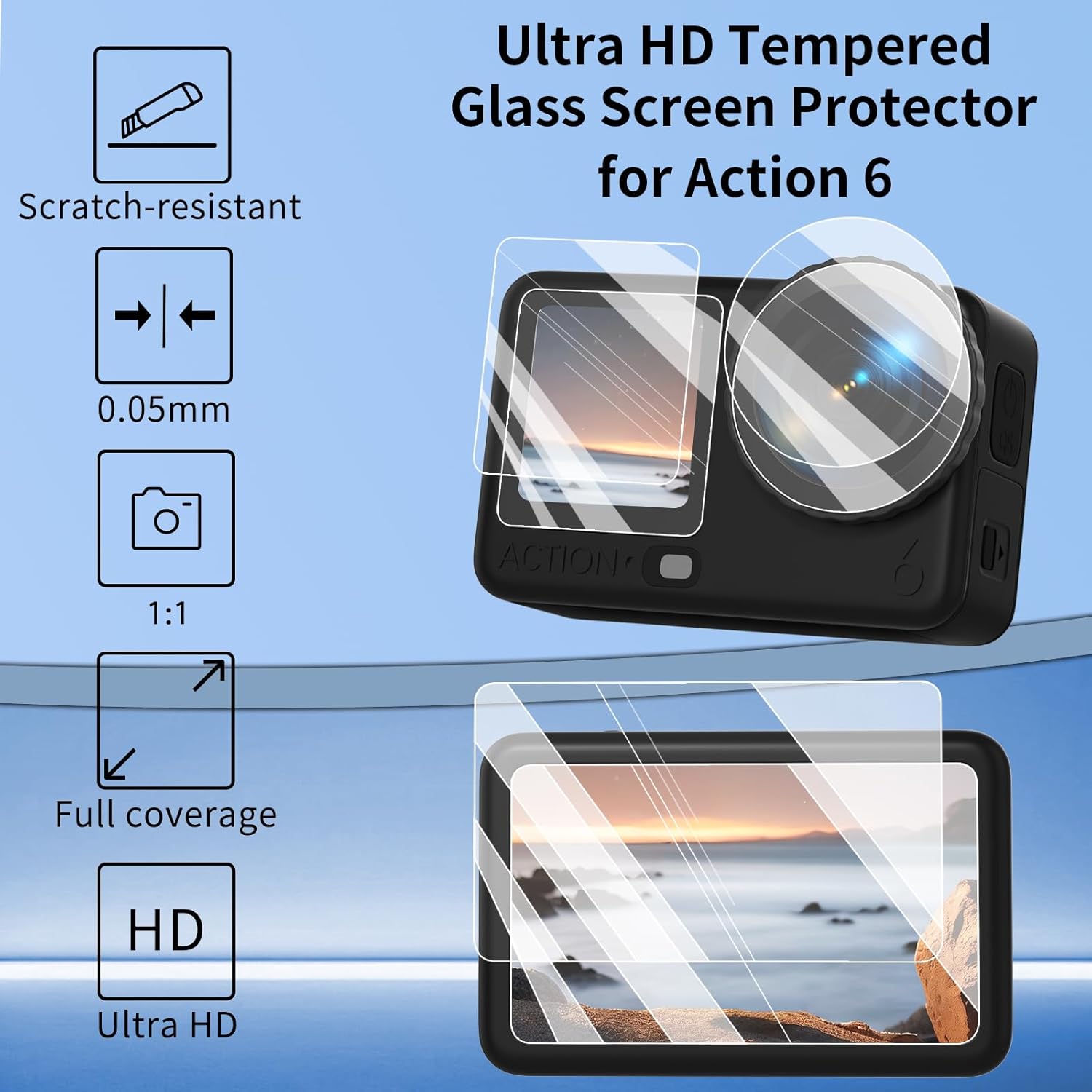 YETAKKR Camera Protection Kit for DJI OSMO Action 6 Aluminum Grip Set - 11-Piece Bundle: Street Photography Handle + Protective Cage + 9H Screen Protector + Wrist Strap Bundle Accessories