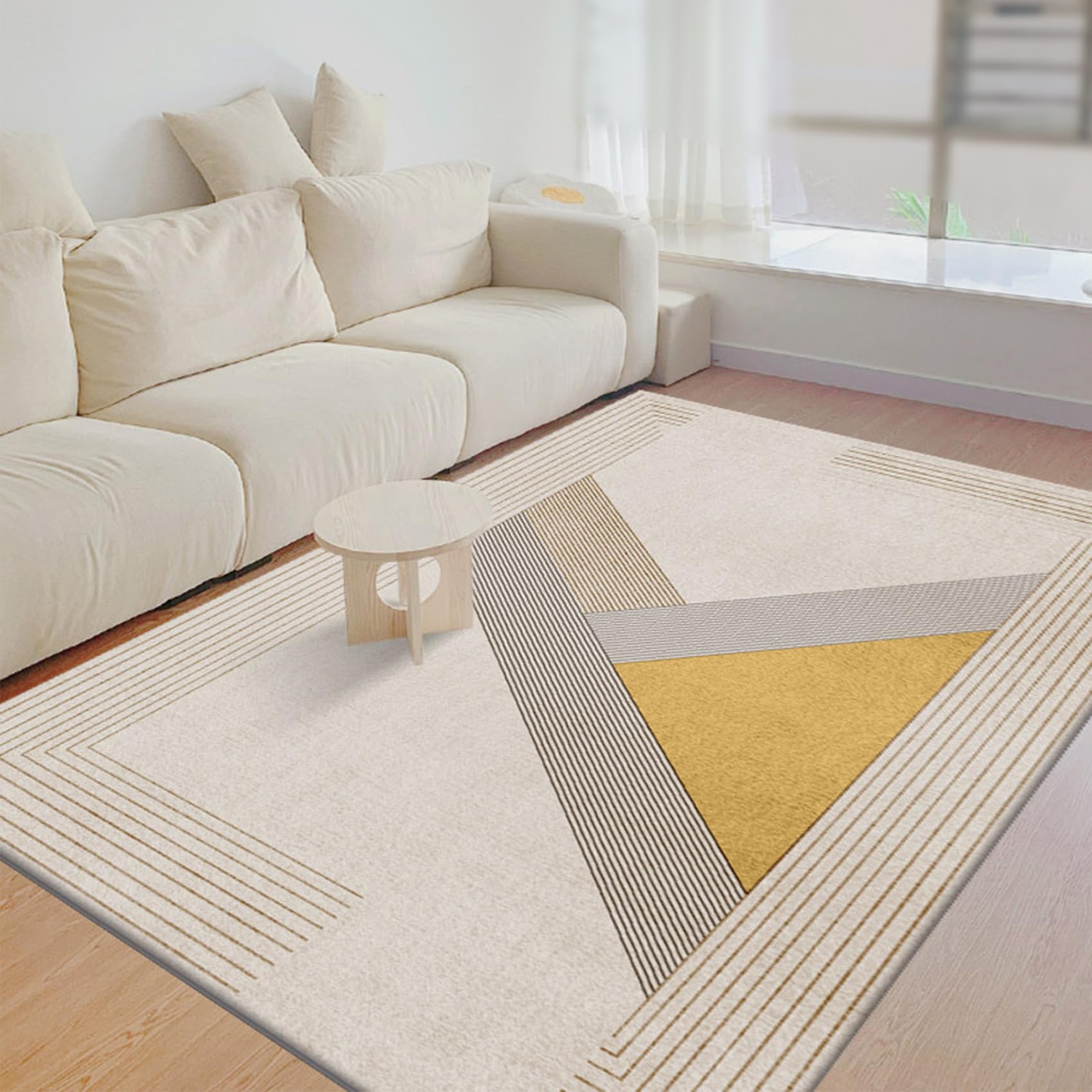 Tapis de salon déco moderne géométrique rayures marron jaune 120x160