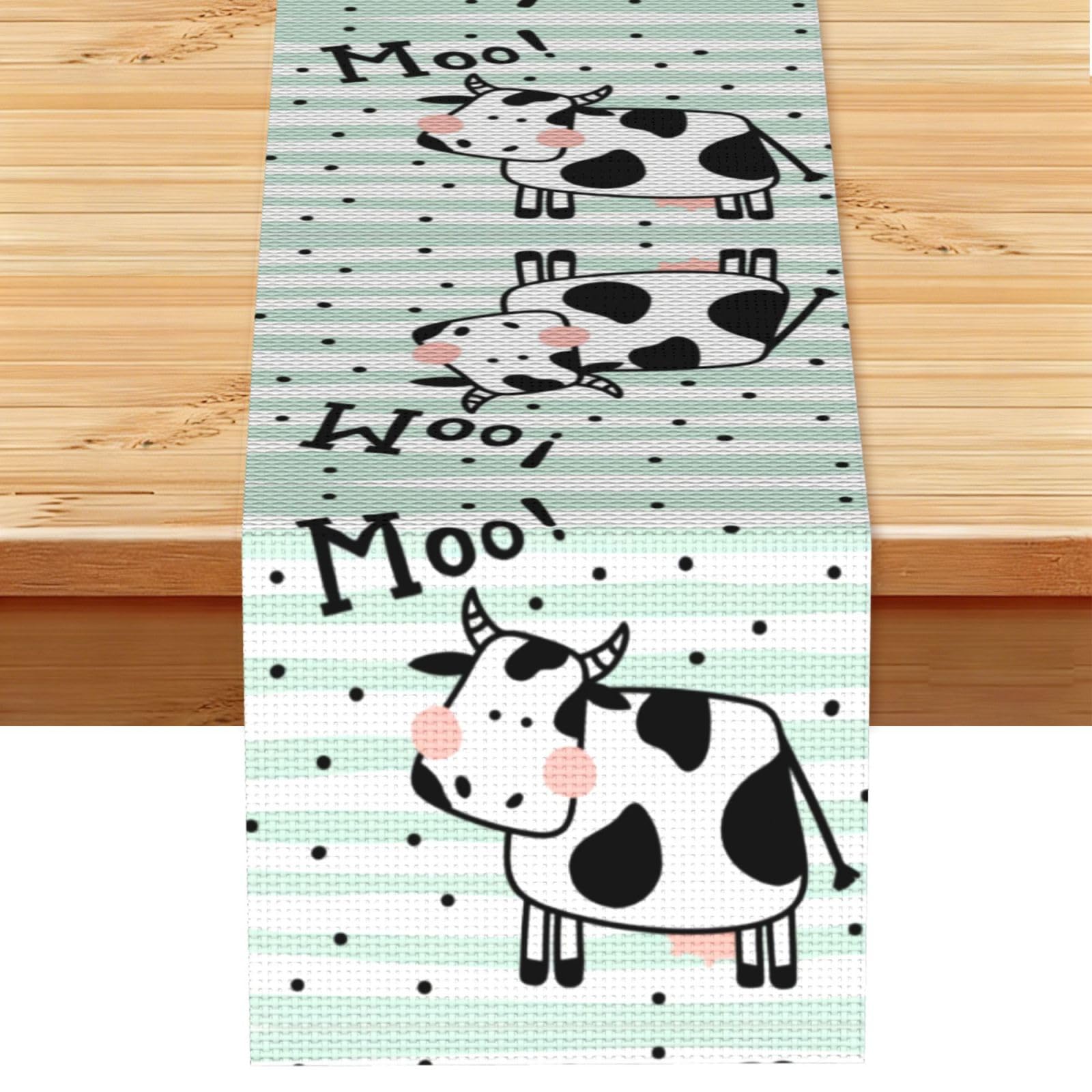 Cute Cow Polka Dot Linen Feel Table Runner Wedding Party Home Decoration