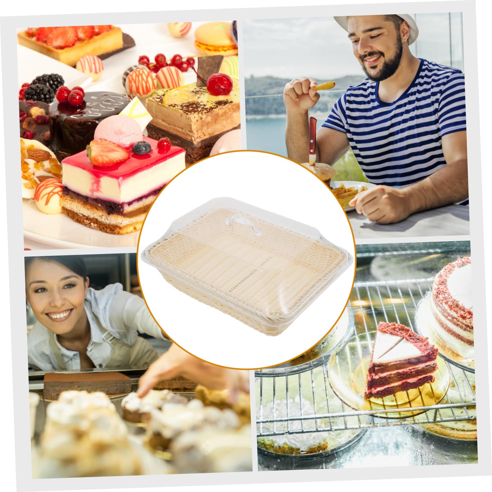 Holibanna Cesta para Servir Pan de Plástico Beige con Tapa, Fácil de Limpiar, Protege de Insectos y Conserva la Frescura Mesa