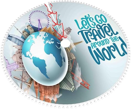 Vista 29 de Falda blanca para árbol de Navidad Let's Go Travel de 30 pulgadas con pompones esponjosos para árbol de fiesta navideña Vamos a viajar