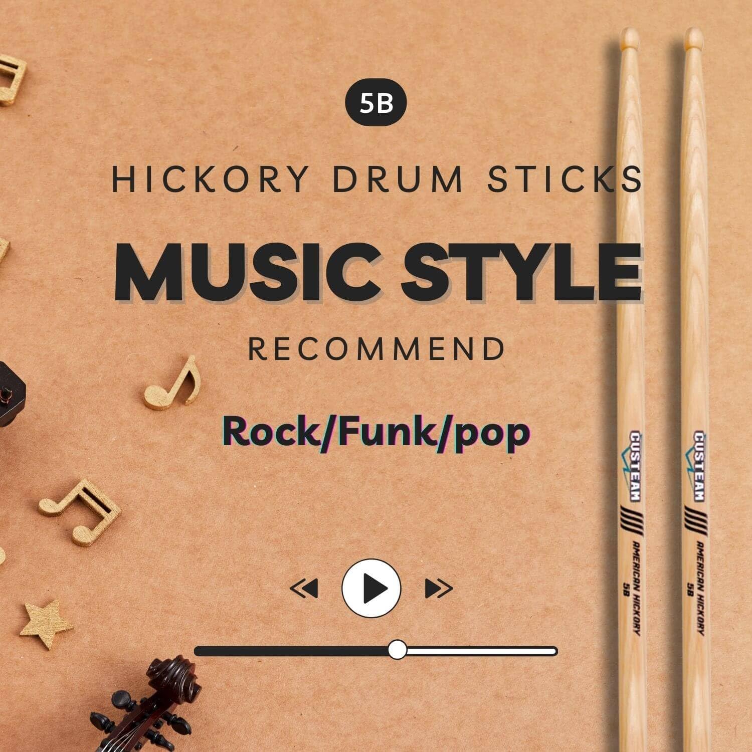 5B Drumsticks for Drum- American Hickory Drum Sticks 5B - Drum Sticks Set