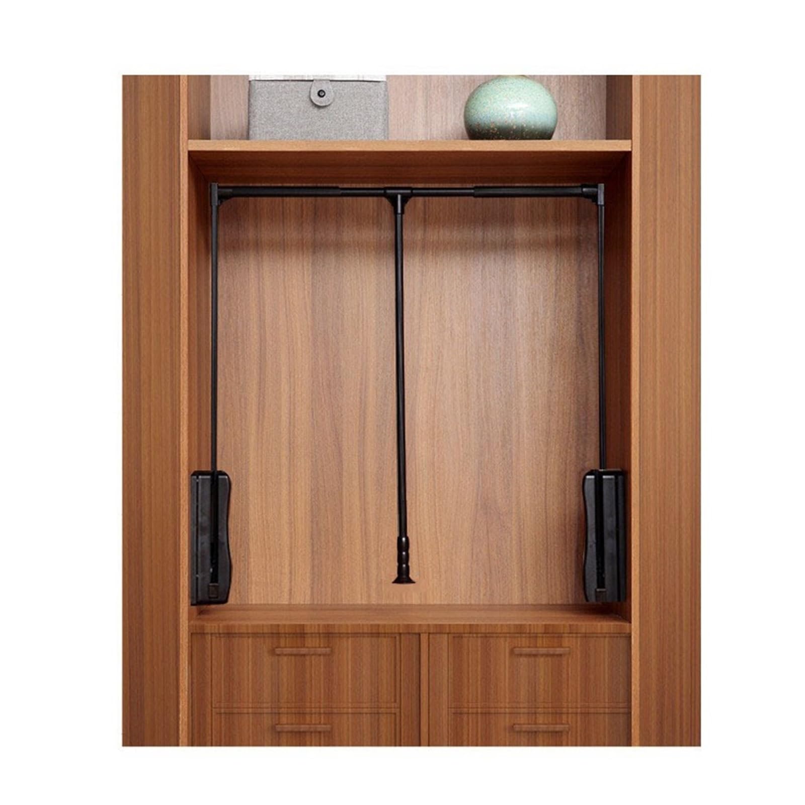 ATEUXOL Adjustable Pull Down Wardrobe Rail Summit Pull Down Hanging Rod Retractable Clothes Rail Lifting Rack With Soft Close For Wardrobe Walk In Closet Household Use(Black-930-1250mm)