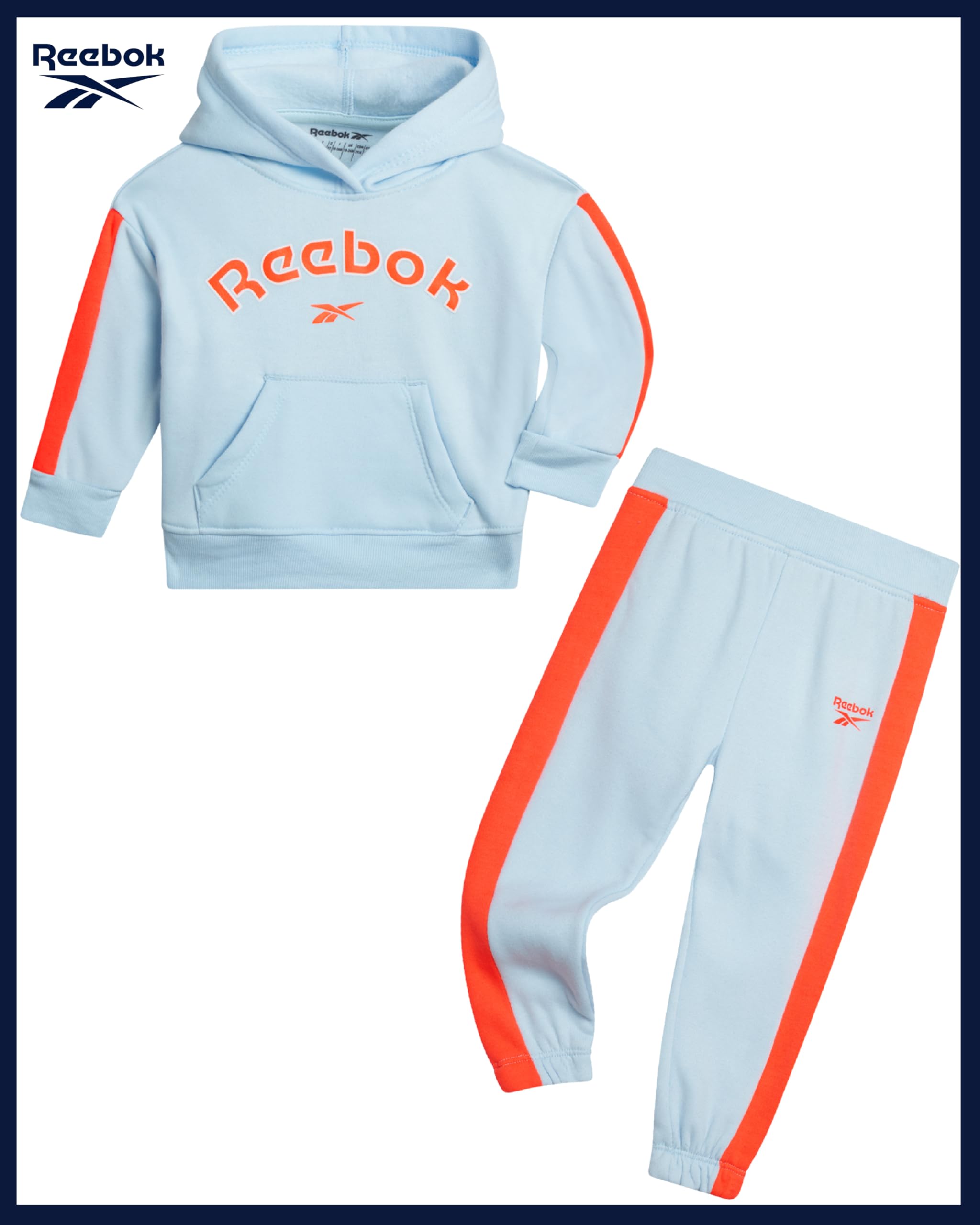 Reebok - Felpa e pantaloni della tuta in pile ad alte prestazioni 2 pezzi per ragazze, abbigliamento sportivo per bambini/ragazze, 2T-6X
