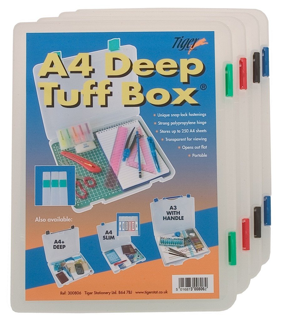 4 x A4 Deep Clear Tuff Storage Box Multi-Purpose Organiser Utility File