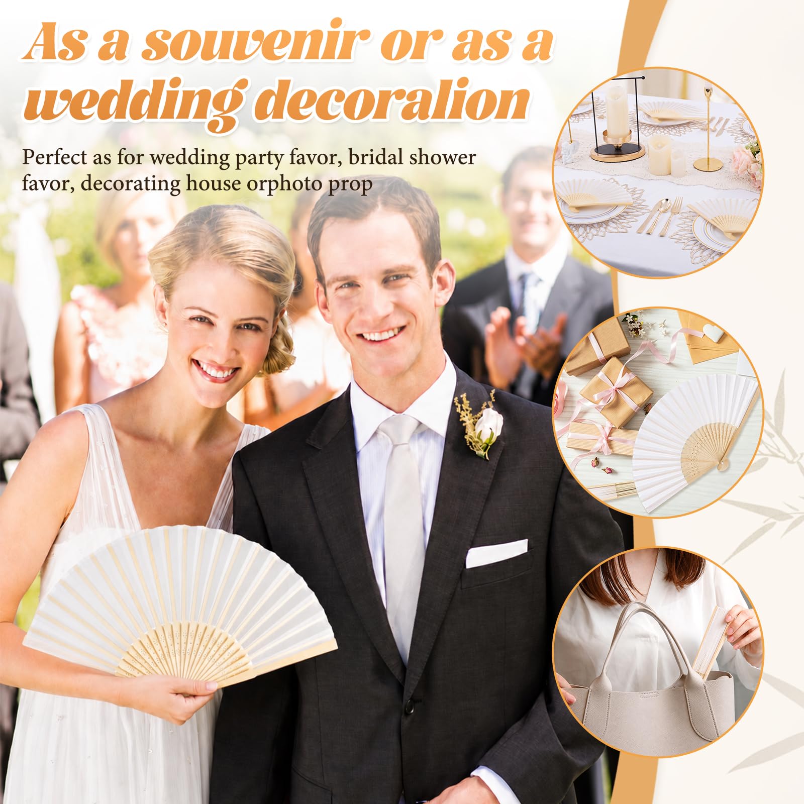 60 weiße Faltfächer, Inklusive Geschenkanhängern aus Kraftpapier und Aufbewahrungsbeuteln aus Organza, DIY Mal- und Beschriftbar, für Hochzeit & Party, Bastelbedarf für Kinder Handwerksprojekte