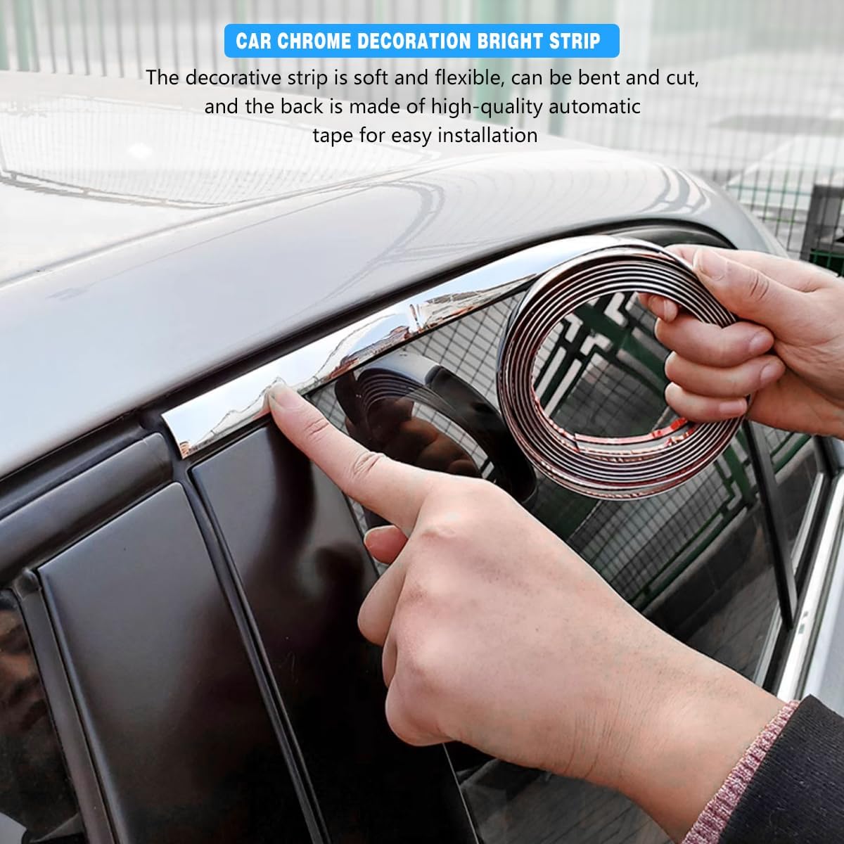 Car Chrome Trim Molding, 16Ft 1/2" Scratch-Proof Vehicle Body Side Trim Strip, Auto Interior Exterior Decorative Protection Trimming, Universal for Motor Truck RV Door Window Bumper